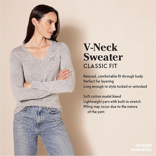 Women's Classic-Fit Lightweight Long-Sleeve V-Neck